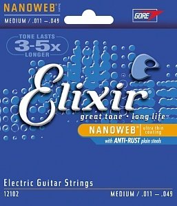 Elixir 12102 NANOWEB струны для электрогитары Medium 11-49 от музыкального магазина МОРОЗ МЬЮЗИК