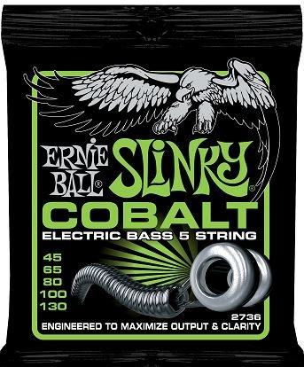 Ernie Ball 2736 струны для 5-струнной бас-гитары Cobalt Bass Slinky 5 (45-65-80-100-130) натяжение среднее, обмотка кобальт, сердцевина стальная от музыкального магазина МОРОЗ МЬЮЗИК