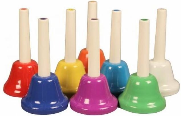FLIGHT FBELL-8H комплект 8 цветных колокольчиков, каждый из которых настроен на определенную ноту ОКТАВА (от До до До) от музыкального магазина МОРОЗ МЬЮЗИК