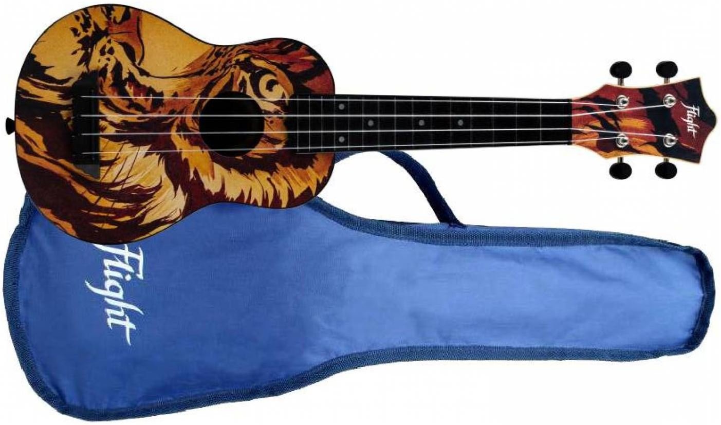FLIGHT TUS-40 TIGER укулеле Travel, сопрано, верхняя дека липа, корпус пластик, рисунок тигр, ЧЕХОЛ от музыкального магазина МОРОЗ МЬЮЗИК