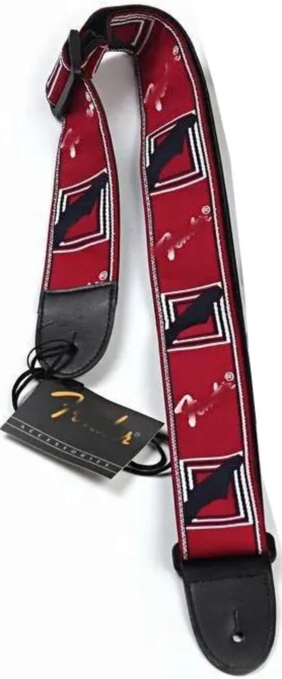 FENDER FS-002 RD ремень гитарный для акустических и электро гитар, с вышивкой. цвет красный от музыкального магазина МОРОЗ МЬЮЗИК