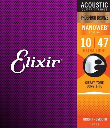 Elixir 16002 NANOWEB струны для акустической гитары фосфор-бронза Extra Light 10-47 от музыкального магазина МОРОЗ МЬЮЗИК