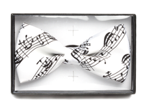 JAZZ-B Бабочка искусственный шёлк Ноты белая широкая в подарочной упаковке от музыкального магазина МОРОЗ МЬЮЗИК