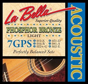 La Bella 7GPS Light 012-052 комплект струн для акустической гитары, первые струны сталь, из фосфорной бронзы (пр-во США) от музыкального магазина МОРОЗ МЬЮЗИК