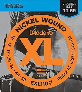D'Addario EXL110-7 XL NICKEL WOUND Струны для 7-струнной электро-гитары Regular Light 7-string 10-59 от музыкального магазина МОРОЗ МЬЮЗИК