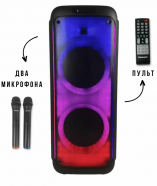 TEMEISHENG YJ-1228 портативная акустическая система 100Вт с двумя радиомикрофонами, встроенный аккумулятор 12В/7,000 mA/ч (4-8 часов), ролики, 23 кг от музыкального магазина МОРОЗ МЬЮЗИК