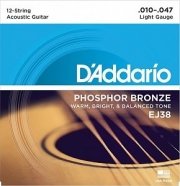 D'Addario EJ38 Phosphor Bronze комплект струн для акустической 12-струнной гитары, Light, 10-47 от музыкального магазина МОРОЗ МЬЮЗИК