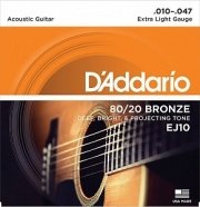 D'Addario EJ10 BRONZE 80/20 струны для акустической гитары бронза Extra Light 10-47 от музыкального магазина МОРОЗ МЬЮЗИК