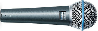 SHURE BETA 58A вокальный суперкардиоидный динамический микрофон, частотный диапазон 50-16000Гц, чувствительность -51.5 dBV/Pa* (2.6 mV), масса 278 г.